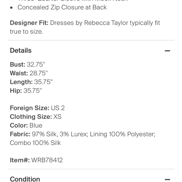 Rebecca Taylor silk blue midi dress size 2 - Picture 4 of 4